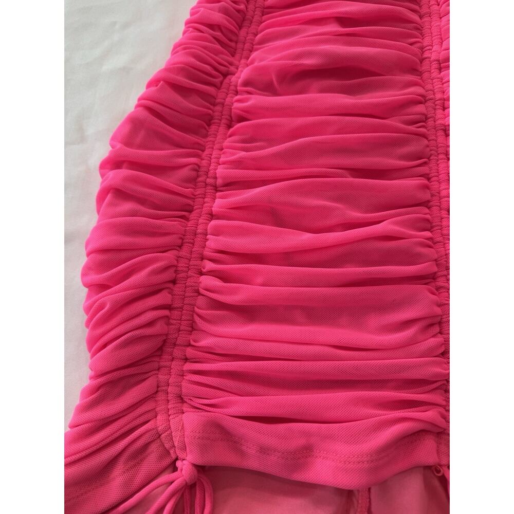 ThatsSoFetch Tomin Mini Dress Women's 6 Neon Hot Pink Ruched Bodycon Y2K - Picture 7 of 10